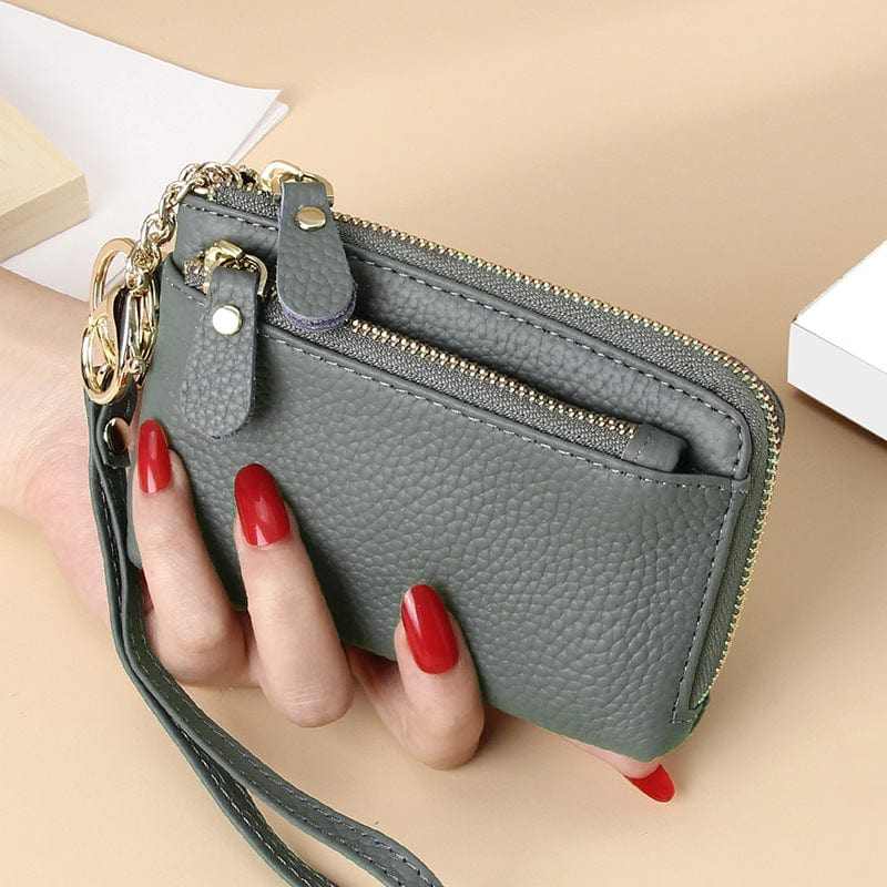 2022 Women's Wristlets Designer Genuine Leather Wallet Female Small Coin Purse Card Holder Keychain Wristlet Wallet for Women
