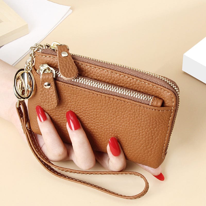 2022 Women's Wristlets Designer Genuine Leather Wallet Female Small Coin Purse Card Holder Keychain Wristlet Wallet for Women