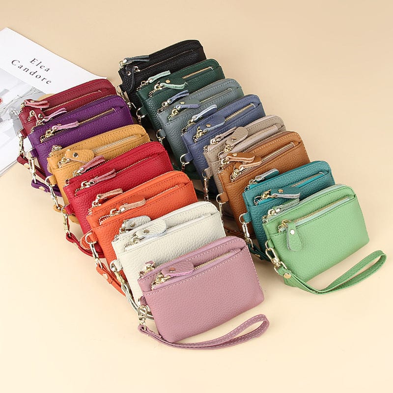 2022 Women's Wristlets Designer Genuine Leather Wallet Female Small Coin Purse Card Holder Keychain Wristlet Wallet for Women