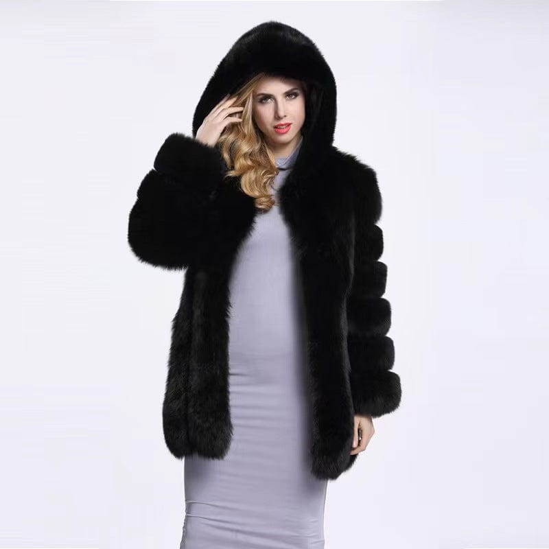 2022Classic Design European Hooded Fashion Real Fox Fur Long Coat
