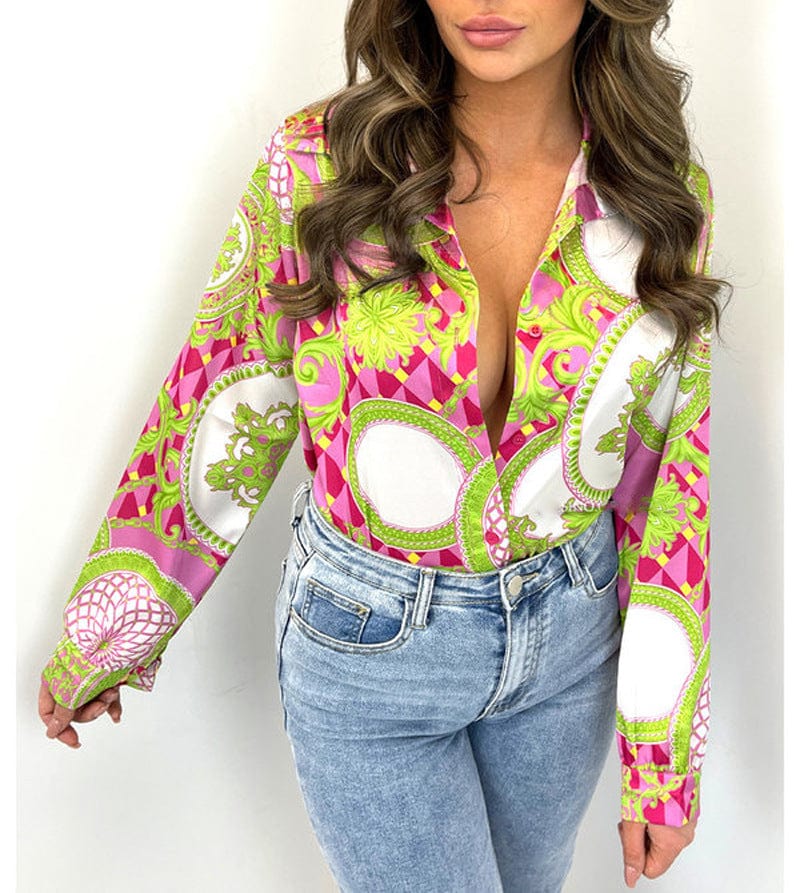 2023 Amazon Hot Sale Spring Summer Blouses Women Long Sleeve Ladies Casual Loose Dressy Floral Print Women's Blouses & Shirts