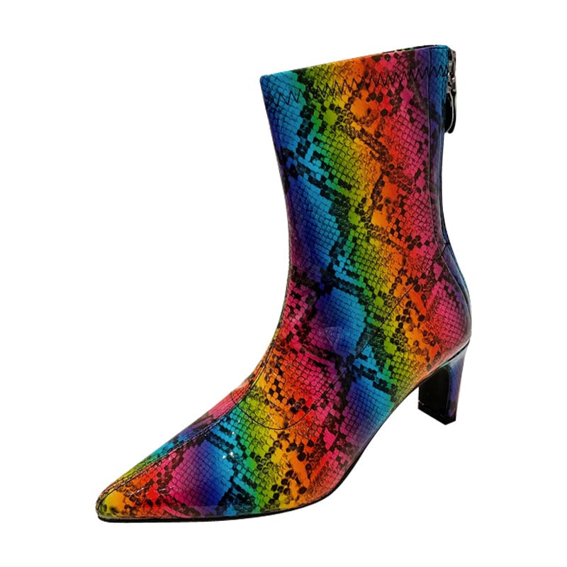 2023 autumn European and American high-heeled short tube new snake pattern pointed toe fashion women's boots