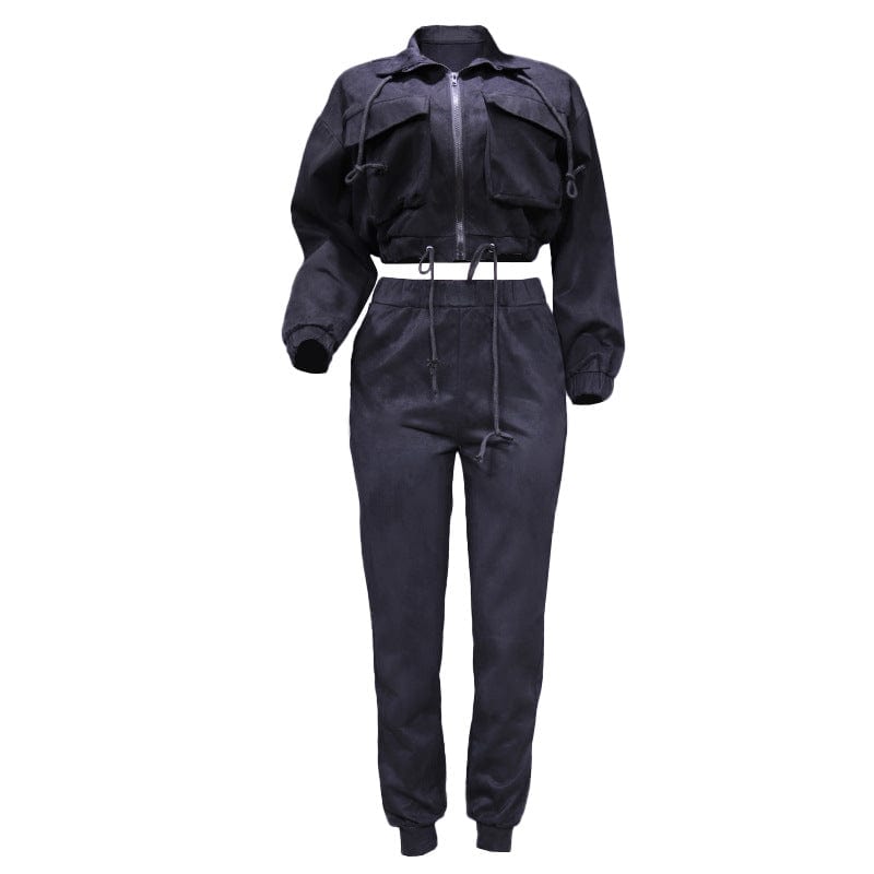 2023 Autumn New Arrival Casual Loose Two Piece Sets Women Zip Up Pullovers And Wide Leg Pants Solid Matching Sets