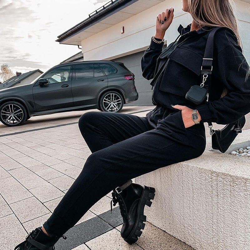 2023 Autumn New Arrival Casual Loose Two Piece Sets Women Zip Up Pullovers And Wide Leg Pants Solid Matching Sets