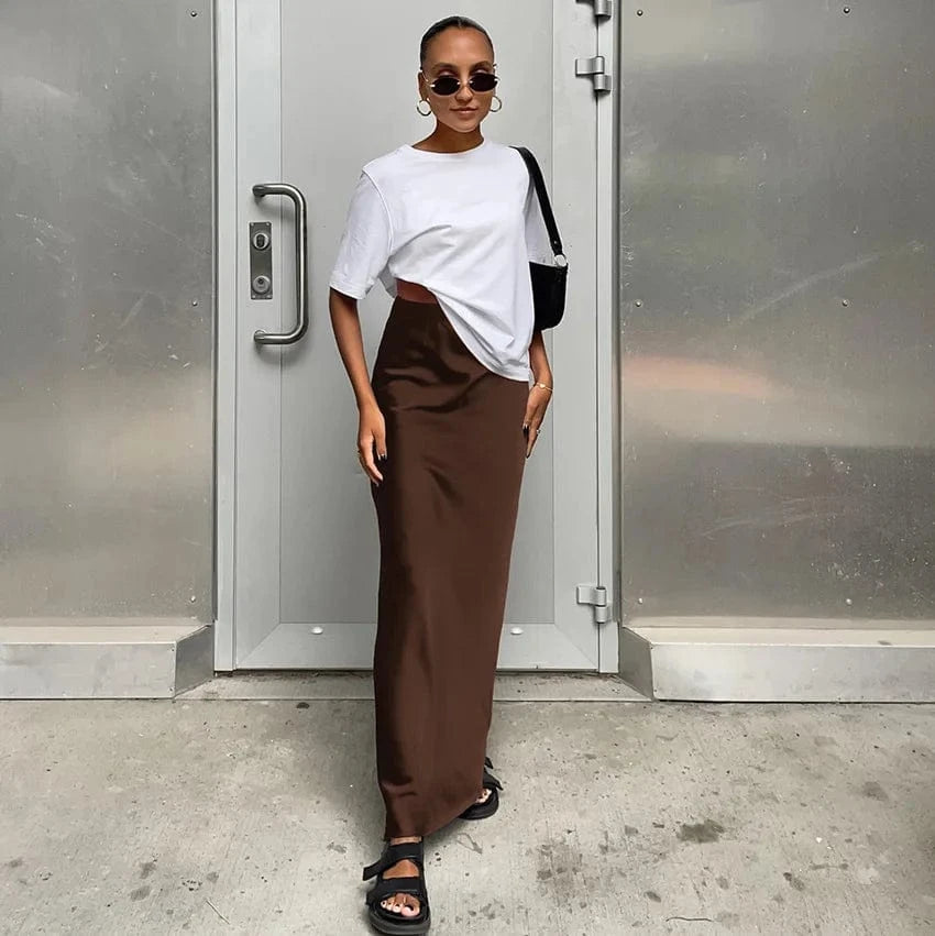 2023 Autumn women's Black skirt women's French Satin drooping Fishtail skirt Long skirt