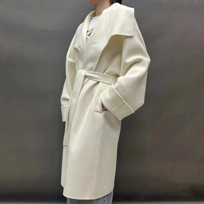 2023 Belted Trench Wool Coat Double Faced Long Sleeve Oversized Cashmere Coat for Women