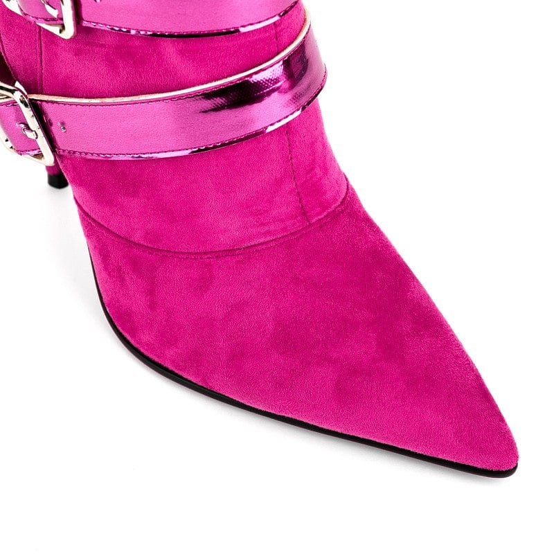 2023 botas de dama Fall Winter Ladies Suede High Heels Long Boots Women Pointy Toe Cone Heel Cross Strap Buckle Mid Calf Boots