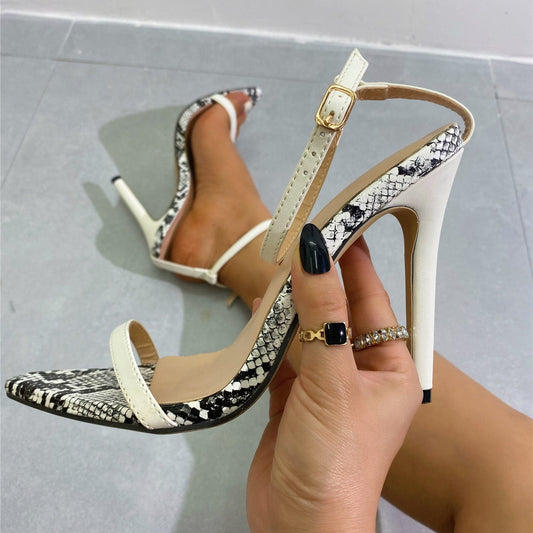 2023 Brand New Sexy High Heel Women's Shoes White Yellow Apricot Snakeskin High Heel Sandals 42