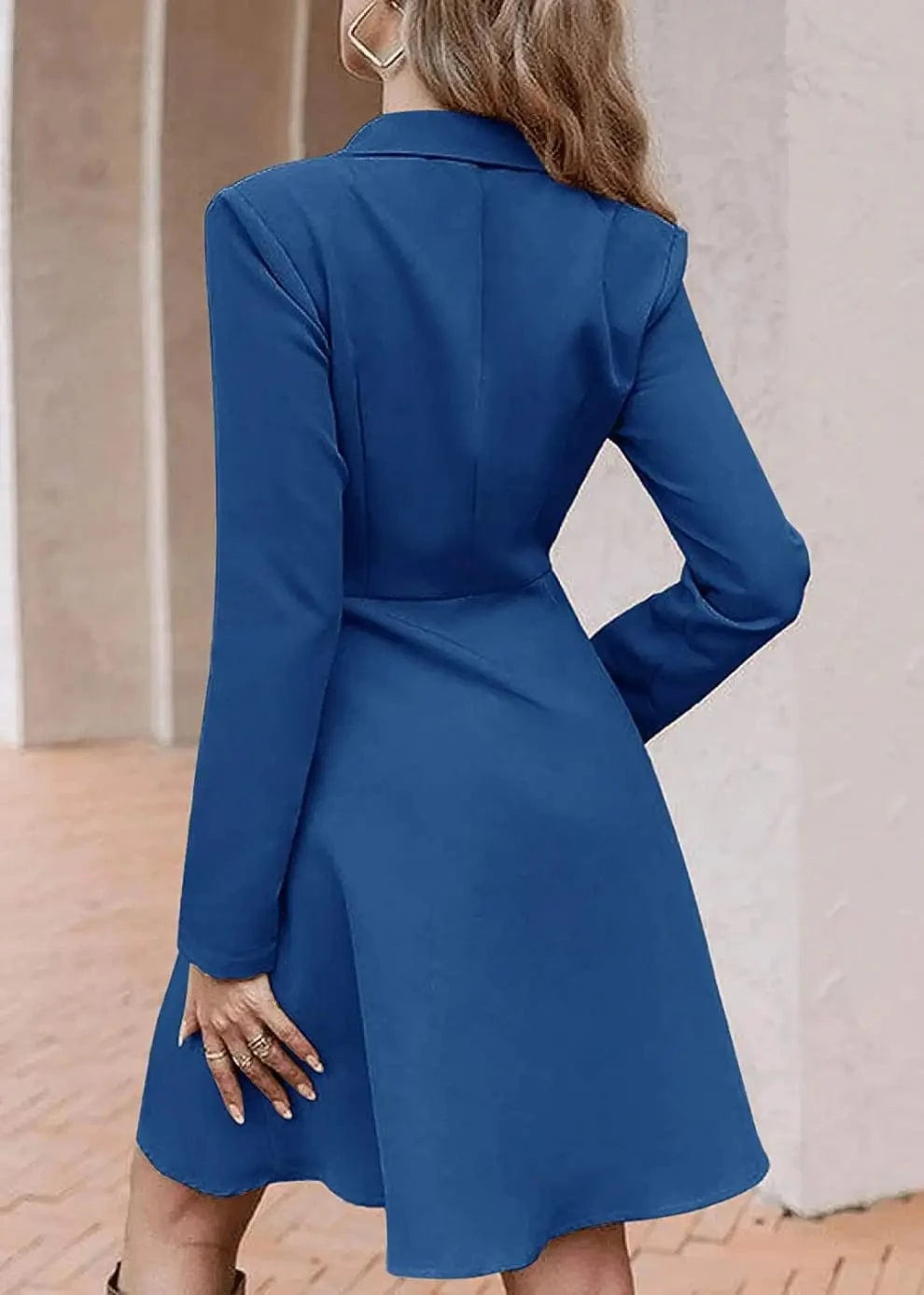 2023 Cross-border Autumn and Winter New women's clothing Pure color Elegant Double-breasted Long sleeve Suit dress
