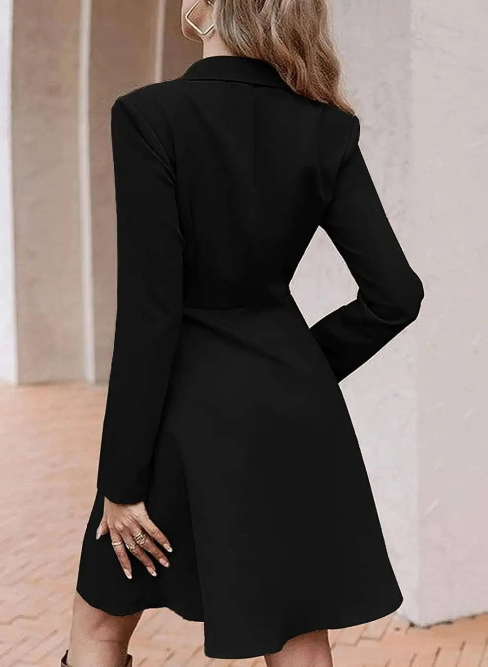 2023 Cross-border Autumn and Winter New women's clothing Pure color Elegant Double-breasted Long sleeve Suit dress
