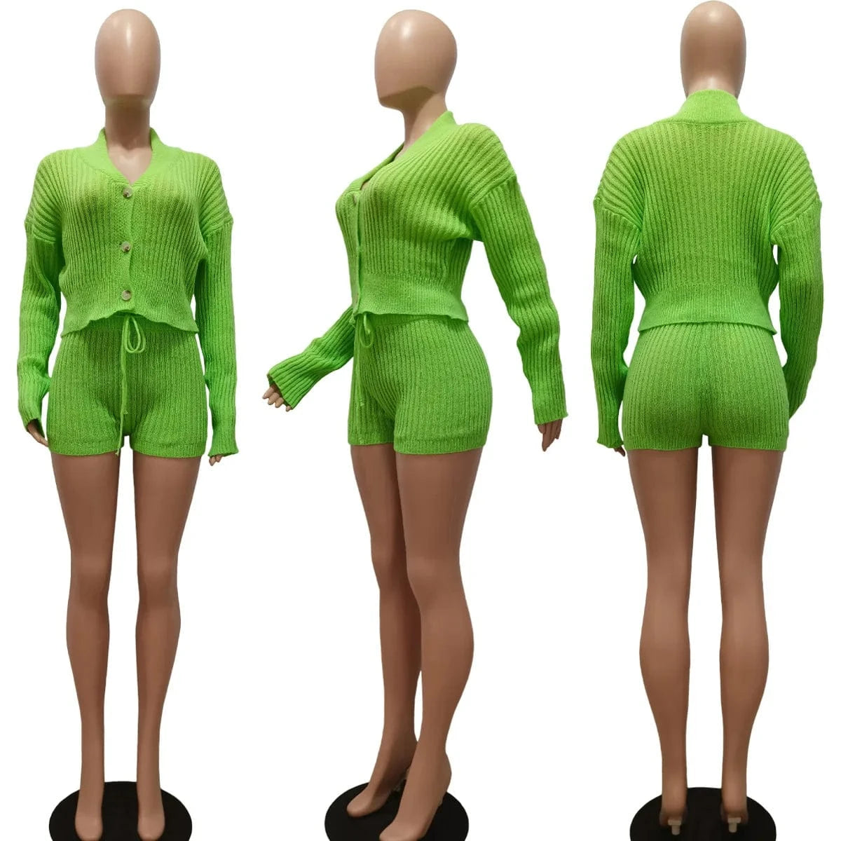 2023 Fall Clothing Knitted 2 Piece Set Women  Cardigan and Short Pants Two Piece Women Fitness Outfits