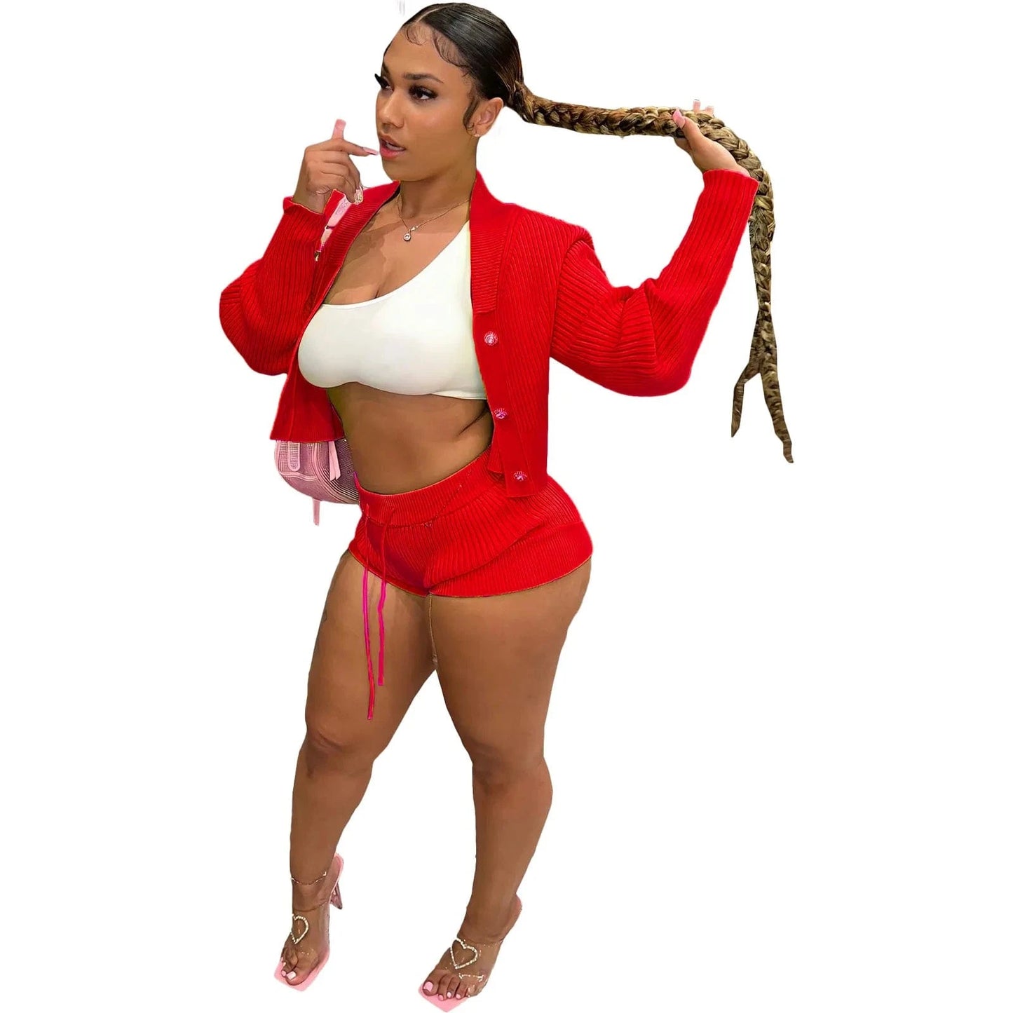 2023 Fall Clothing Knitted 2 Piece Set Women  Cardigan and Short Pants Two Piece Women Fitness Outfits
