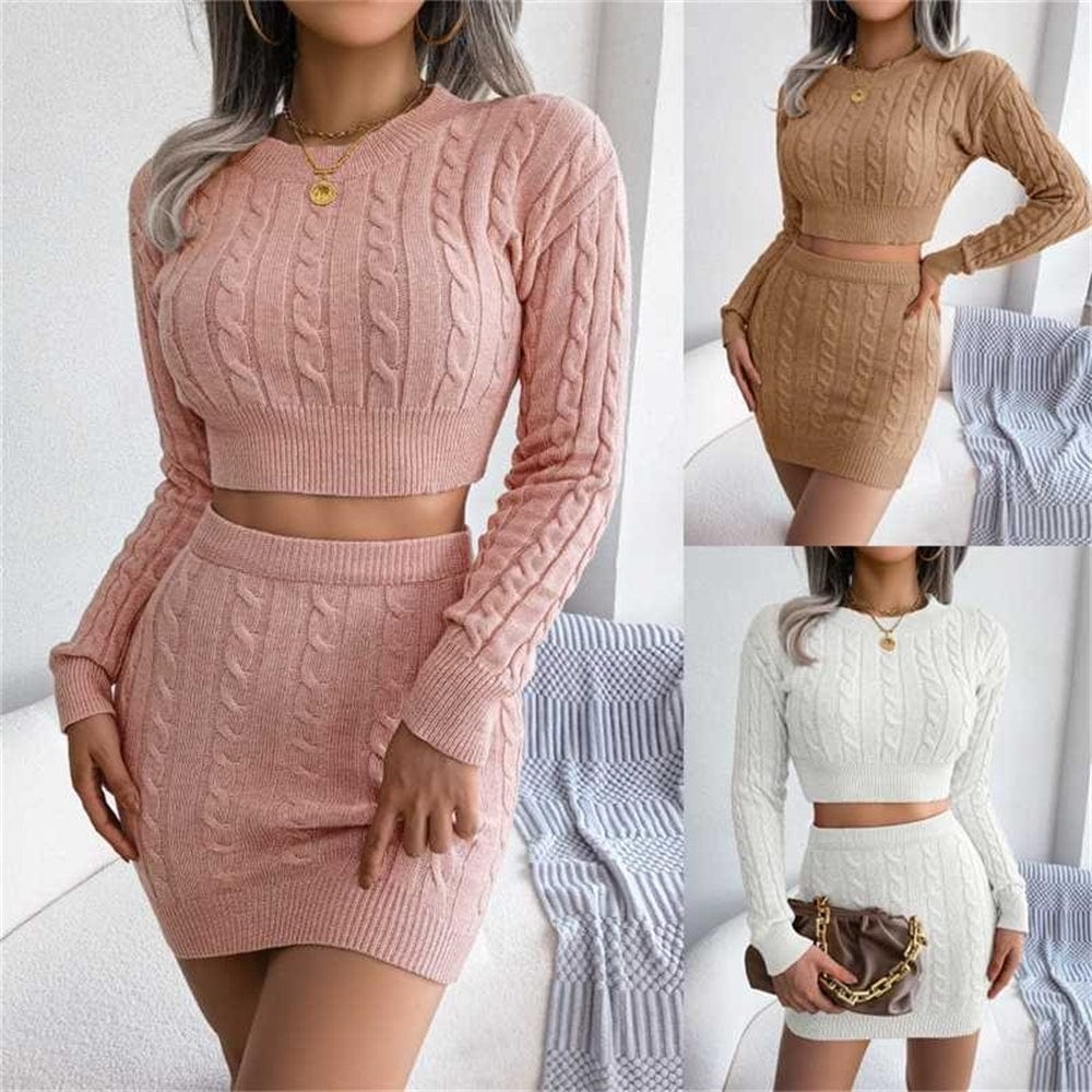2023 Fall Winter Clothes Knitted Two Piece Dress Suit Sweater Skirt Womens Two Piece Skirt Set
