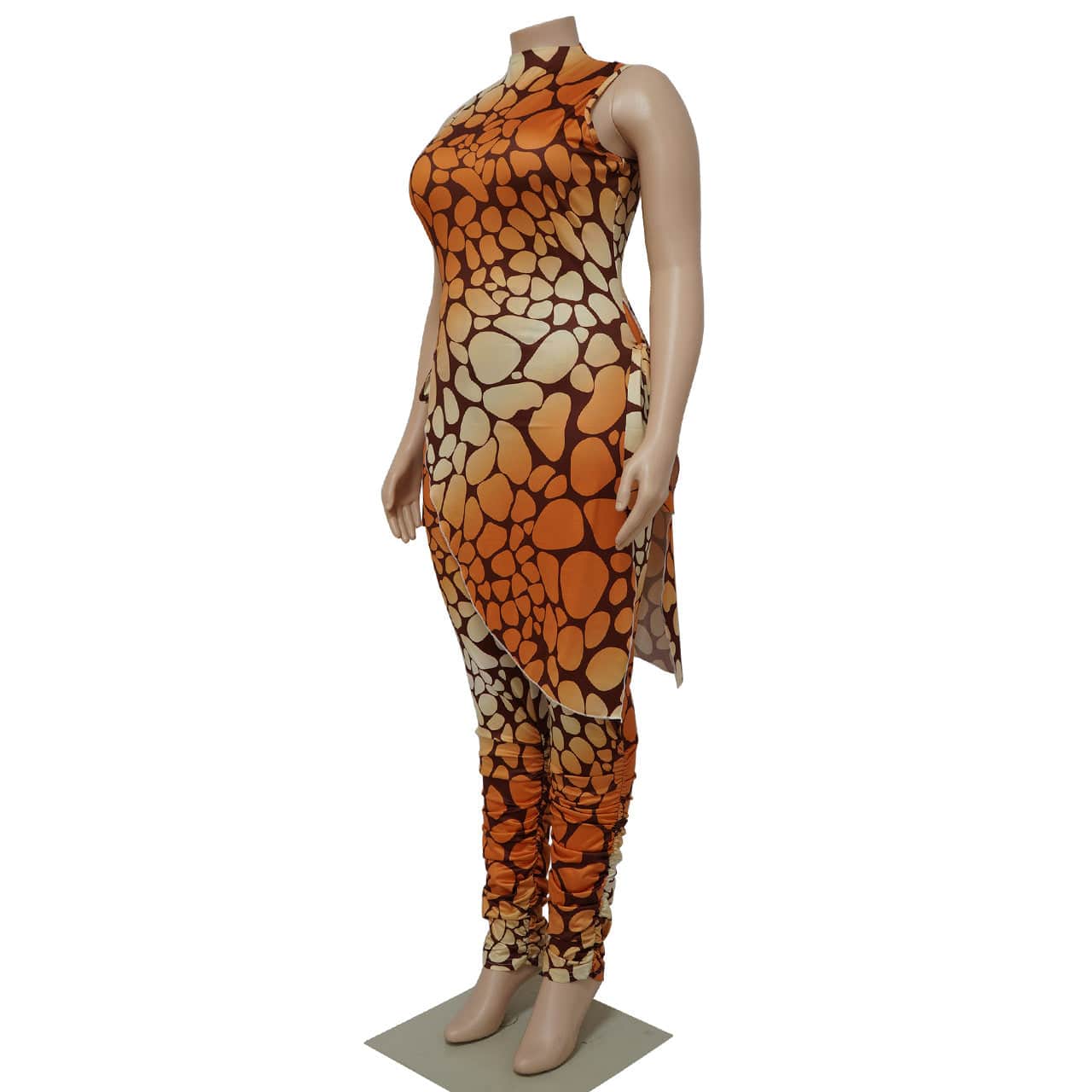 2023 Fashion Sleeveless Printed Plus Size Irregularity Slit Woman Two Piece Set Clothing