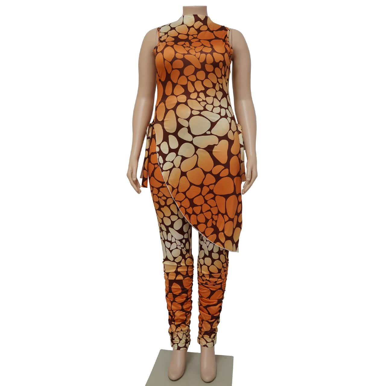 2023 Fashion Sleeveless Printed Plus Size Irregularity Slit Woman Two Piece Set Clothing