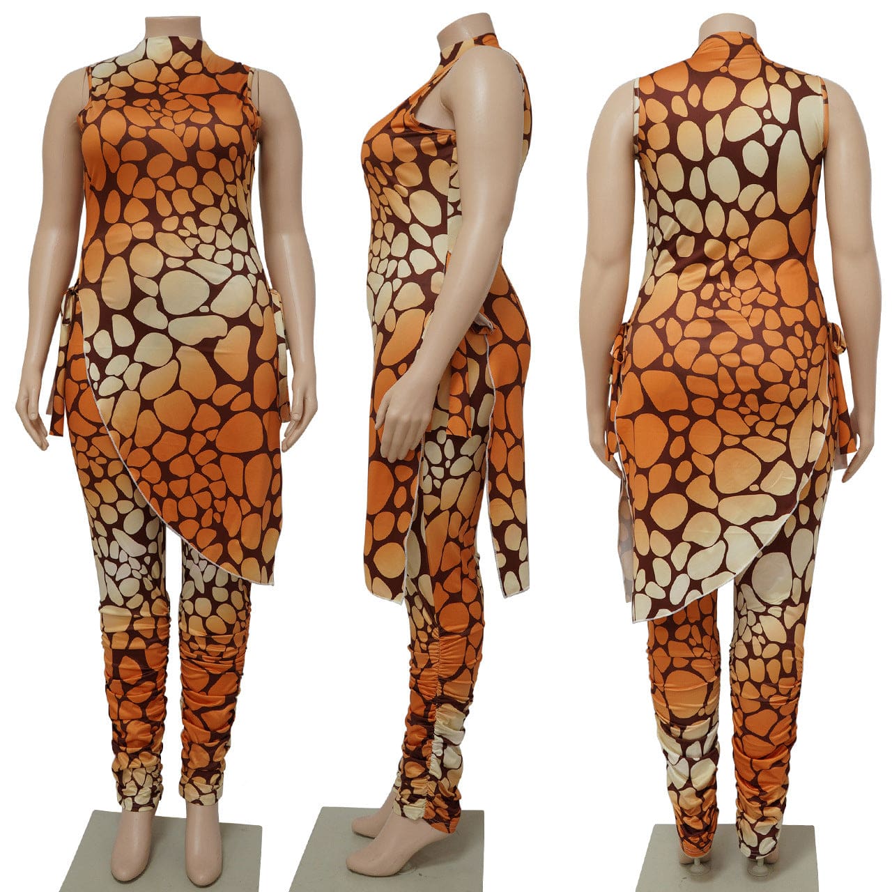 2023 Fashion Sleeveless Printed Plus Size Irregularity Slit Woman Two Piece Set Clothing