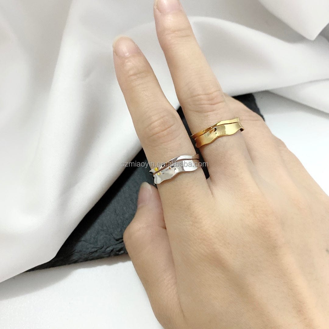 2023 Fashion Sterling Silver Jewelry 18K Gold Plated Chunky Minimalist Wave Irregular Shaped Open Adjustable Ring for Women