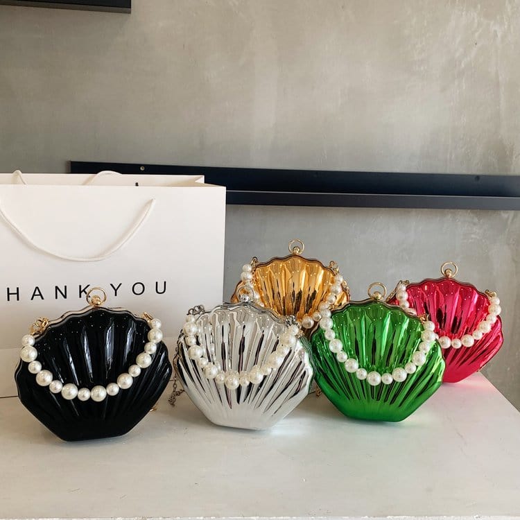 2023 Fashion Women Designer Pearl Chain Shell Bags Acrylic Clutch Purse and Hand Bag