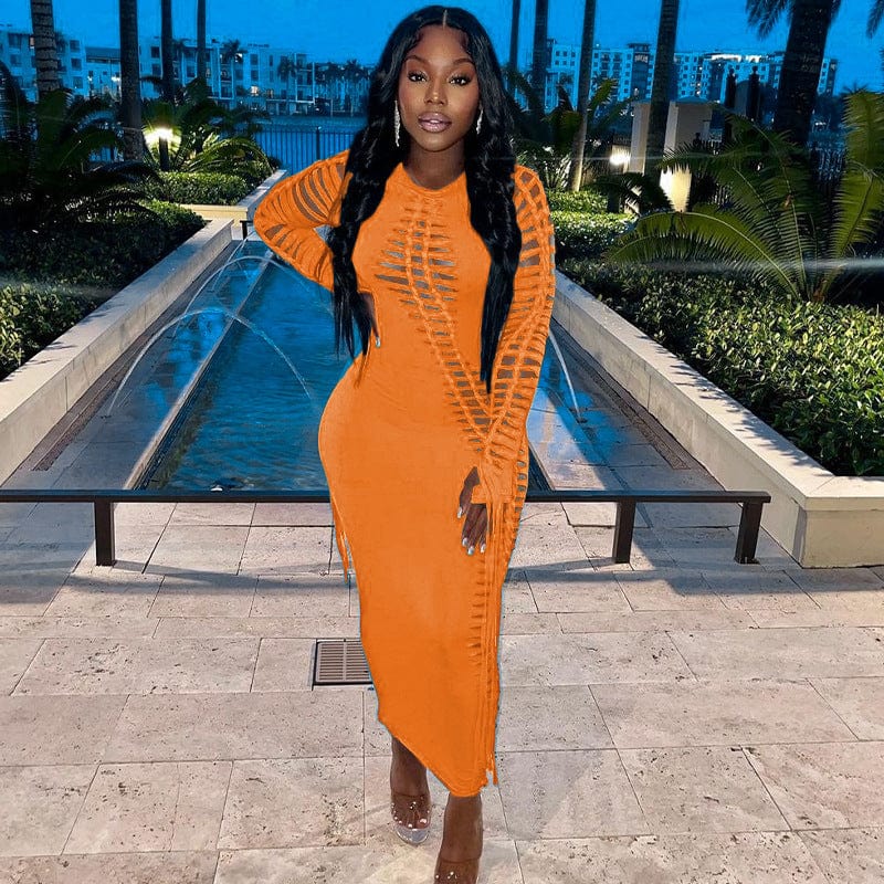 2023 New Arrival Women Fall Dresses For Women Sexy Long Sleeve Dresses Cut Out Lace Up Sexy Bodycon Maxi Dress