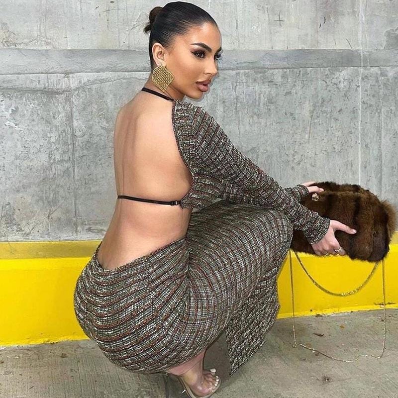2023 New Arrival Women Set Wholesale Autumn 2 Piece Set Women Fall 2023 Long Sleeve Sexy Backless Maxi Skirt Set