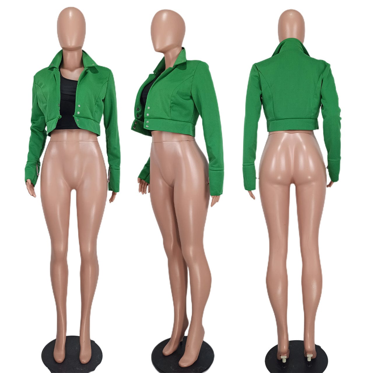 2023 New Arrivals Fashion Long Sleeve Buttons Patchwork Stretchy Wholesale Custom Blank Cropped Jackets Women