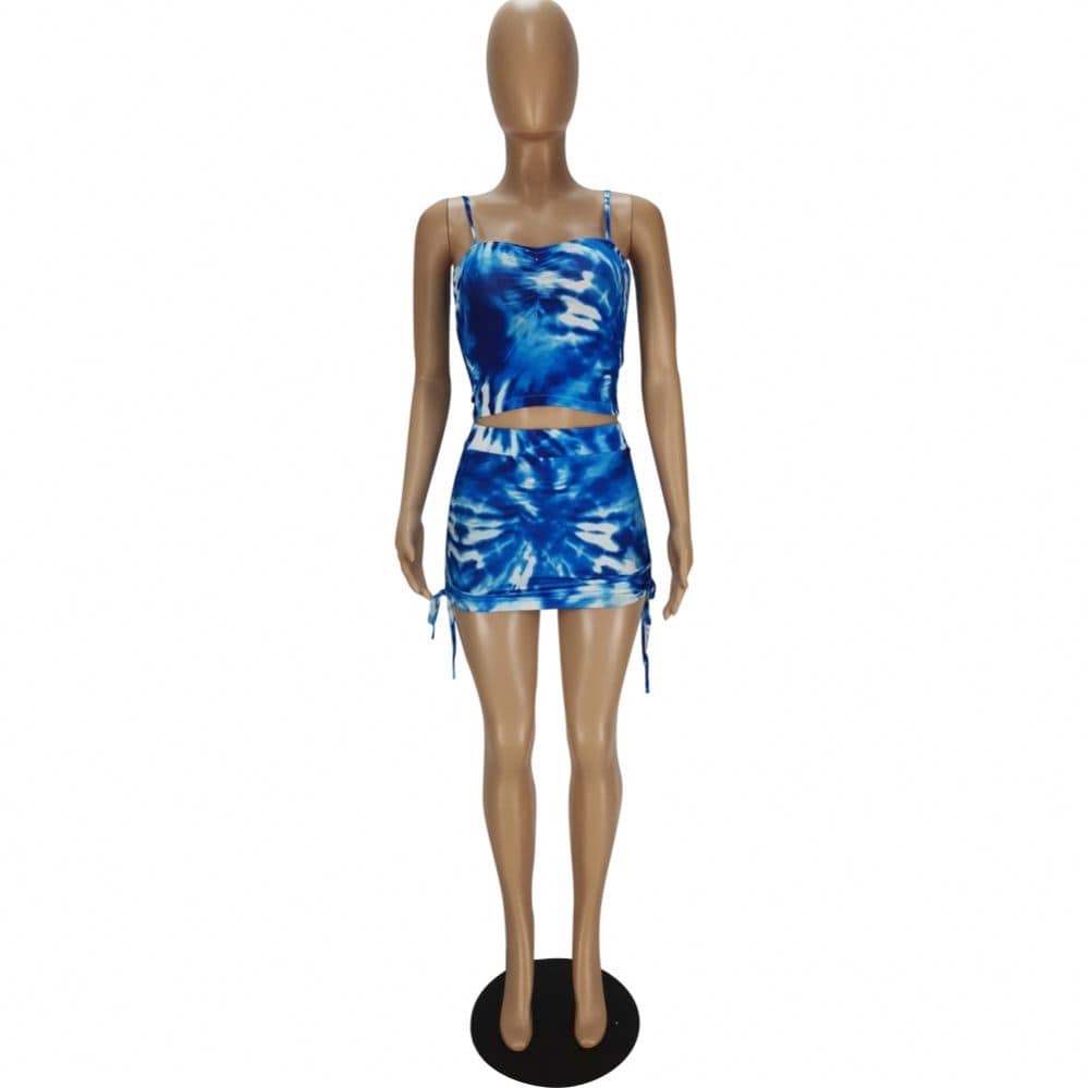 2023 New Arrivals Sexy Women Tie Dye 2 Piece Skirt Set And Bandage Casual Dress Set summer 2 piece women set clothing