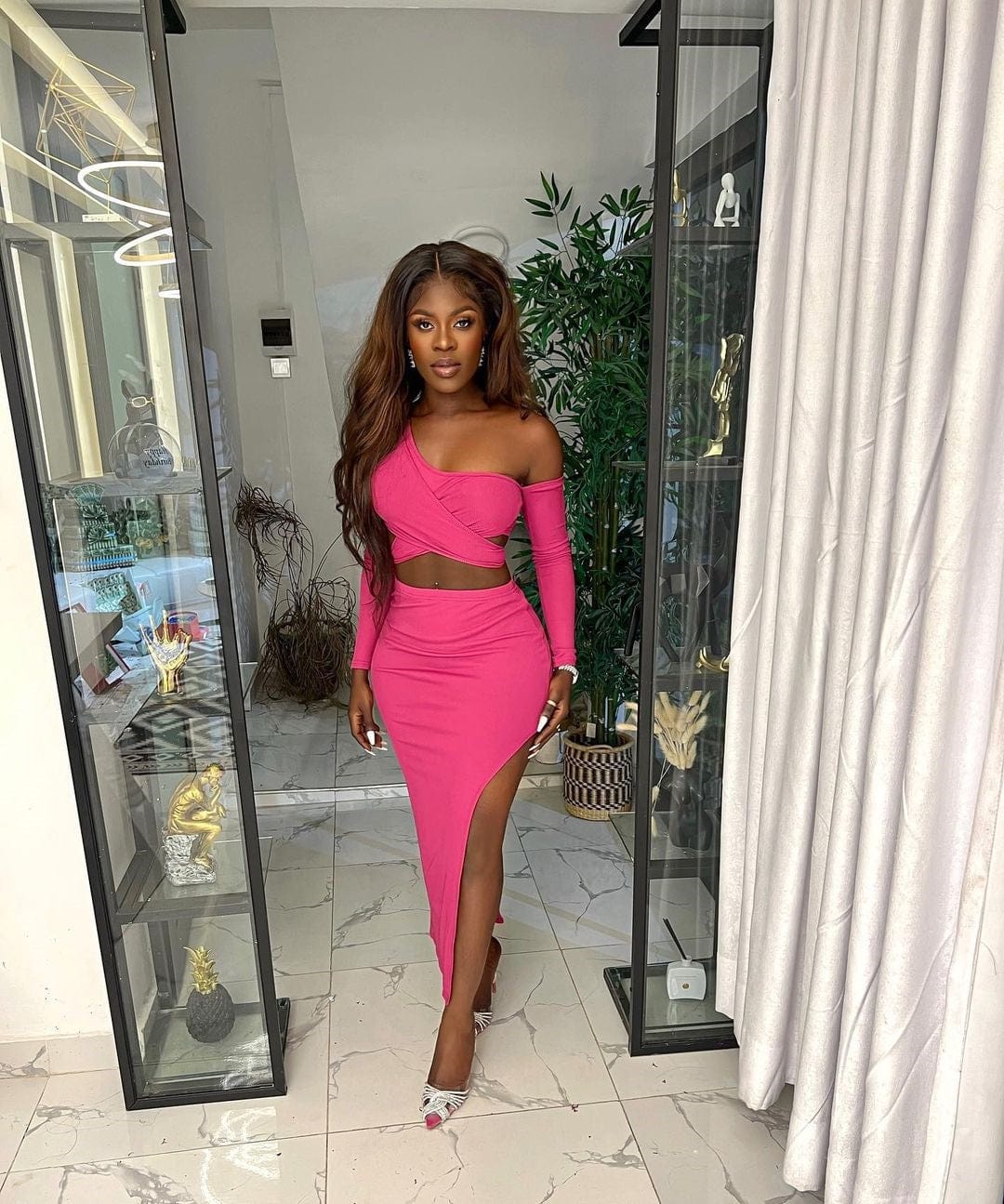 2023 New Arrivals Spring Sexy Breast Wrapped Long Sleeve Slit Skirt Suit Womens Clothing
