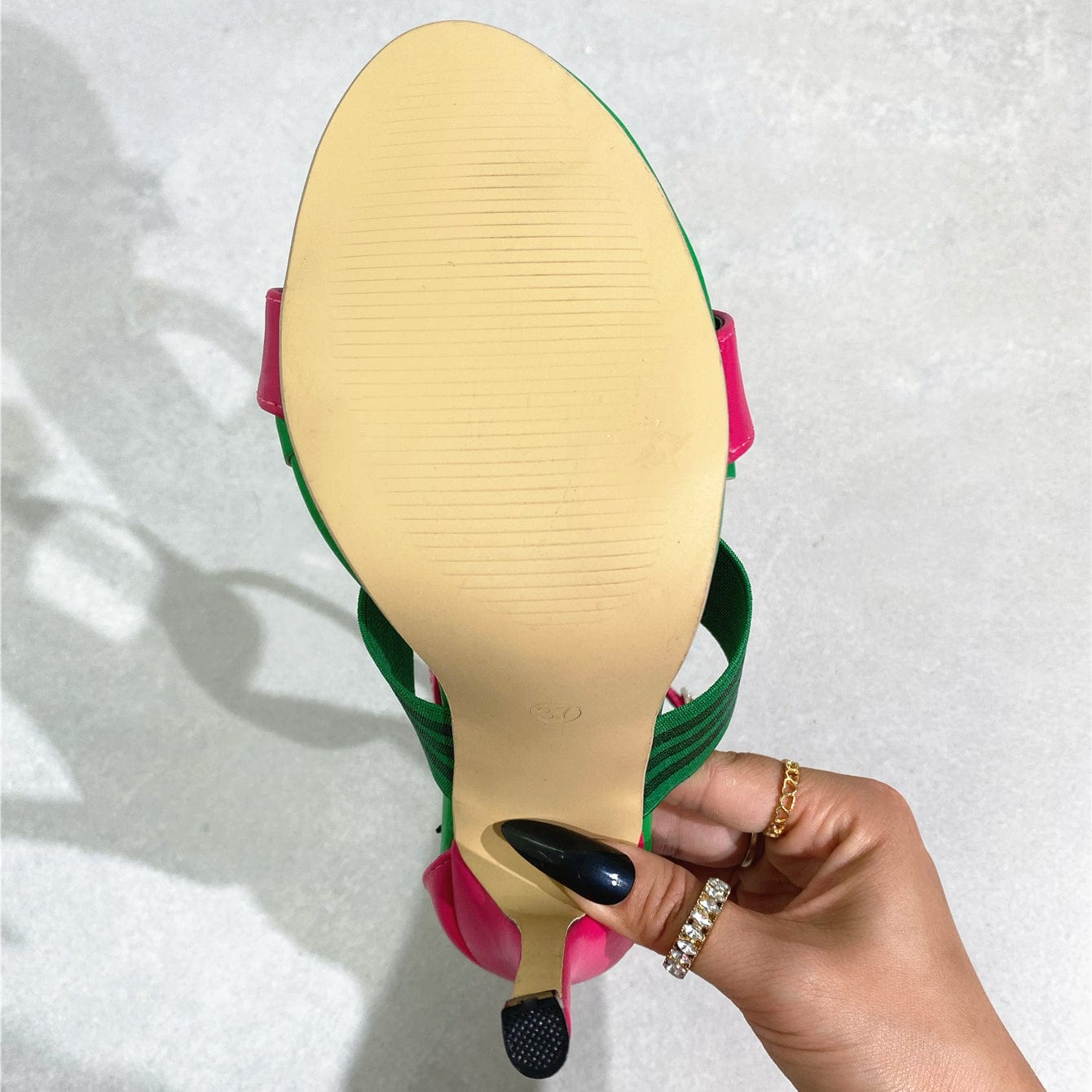 2023 New High Heel Sexy Women's Sandals Green and Red Contrast Color Leggings Roman Style Women's Sandals