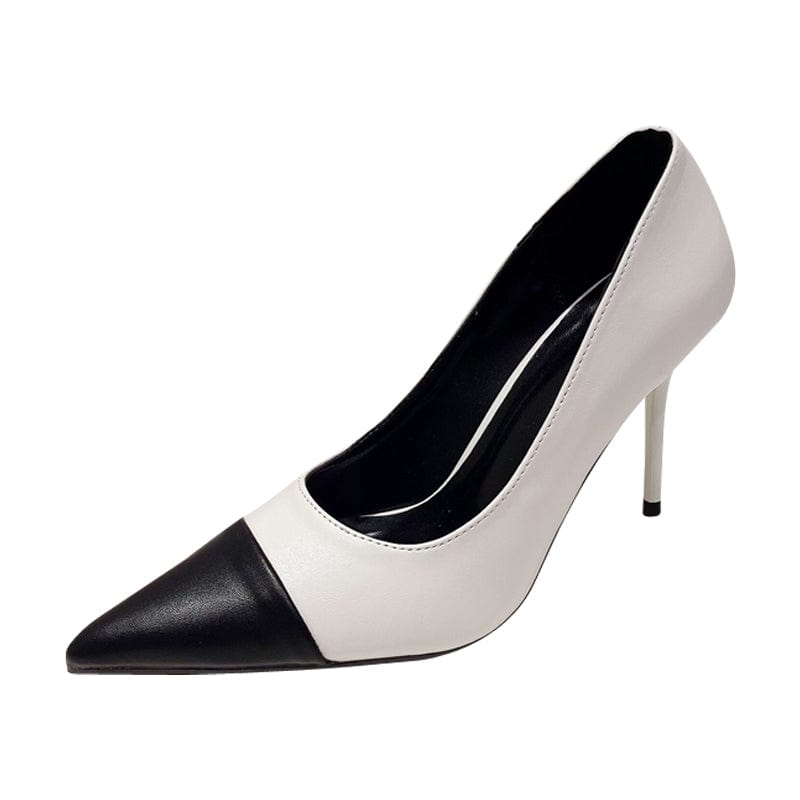 2023 new high-heeled stitching banquet all-match women's single shoes stiletto pointed toe commuter women's pumps