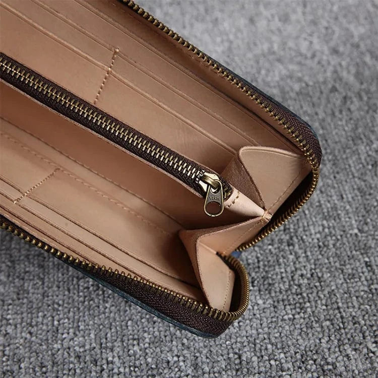 2023 New High-quality Leather Cowhide Men's and Women's Wallets Genuine Leather Long Portable Zipper Wallet Vintage Polyester