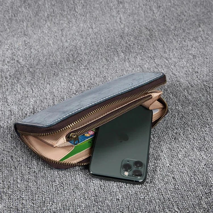 2023 New High-quality Leather Cowhide Men's and Women's Wallets Genuine Leather Long Portable Zipper Wallet Vintage Polyester