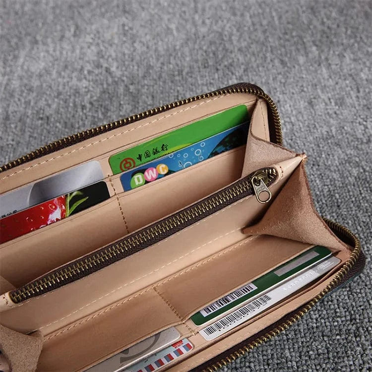 2023 New High-quality Leather Cowhide Men's and Women's Wallets Genuine Leather Long Portable Zipper Wallet Vintage Polyester