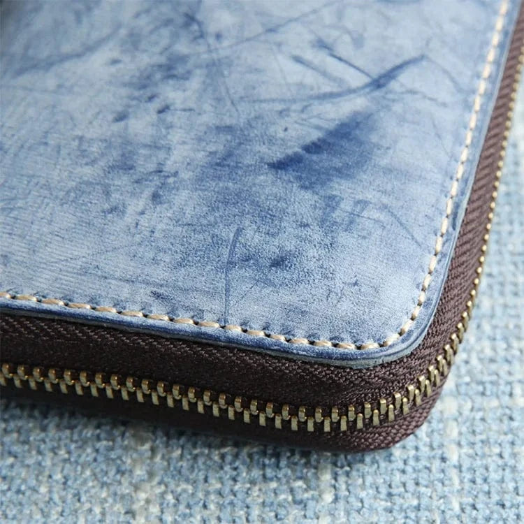 2023 New High-quality Leather Cowhide Men's and Women's Wallets Genuine Leather Long Portable Zipper Wallet Vintage Polyester