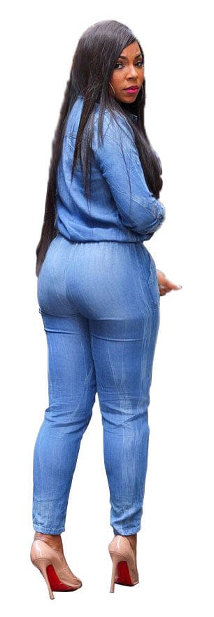 2023 New Product Plus Size Overall Blue Jeans Jumpsuits Denim Women Long Sleeve Button Up Jumpsuit Jeans For Women