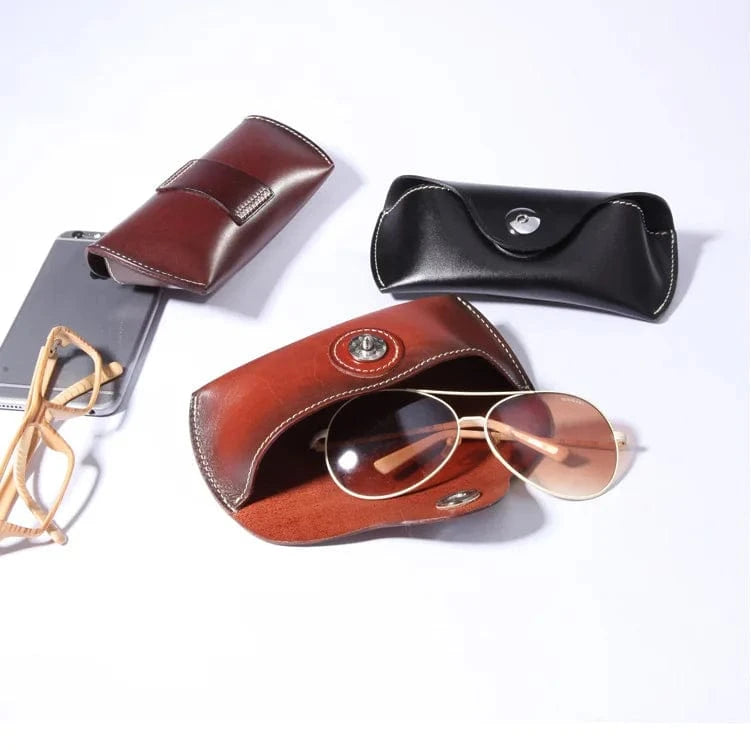 2023 New Vintage Handmade Leather Glasses Case Portable Glasses Case Genuine Cowhide Leather Glasses Bag