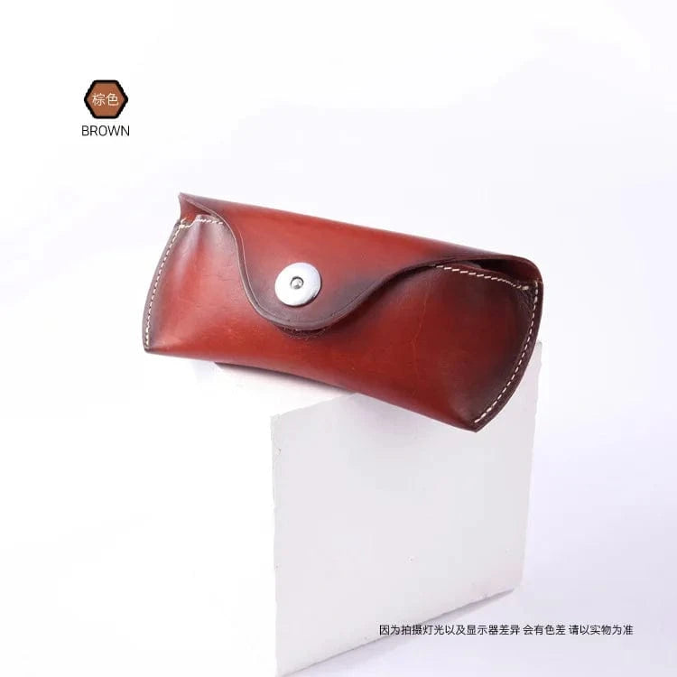 2023 New Vintage Handmade Leather Glasses Case Portable Glasses Case Genuine Cowhide Leather Glasses Bag