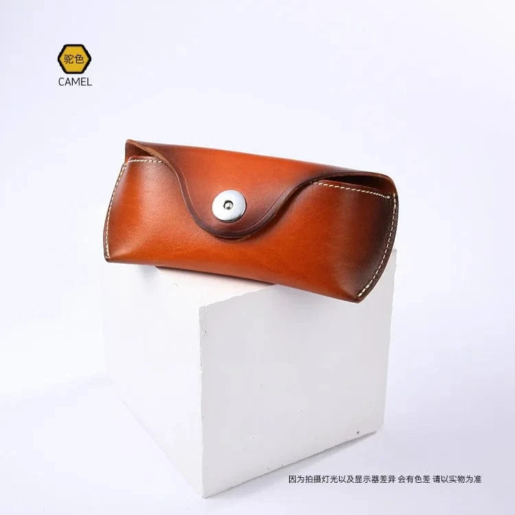 2023 New Vintage Handmade Leather Glasses Case Portable Glasses Case Genuine Cowhide Leather Glasses Bag