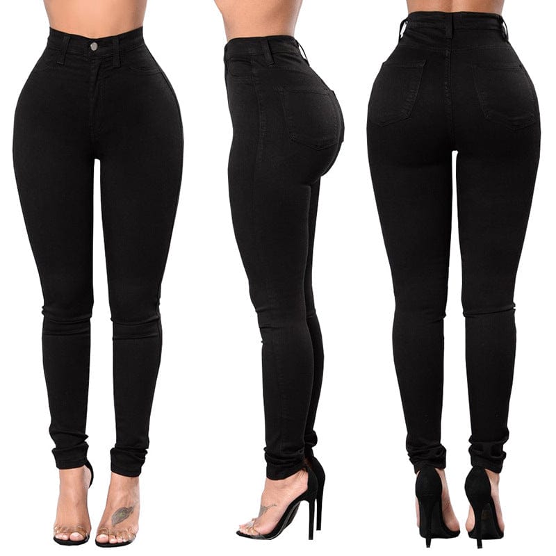 2023 New Wholesale Casual Sexy Black White High Waist Skinny Ladies Slim Fit Denim Pants Plus Size Women's Jeans