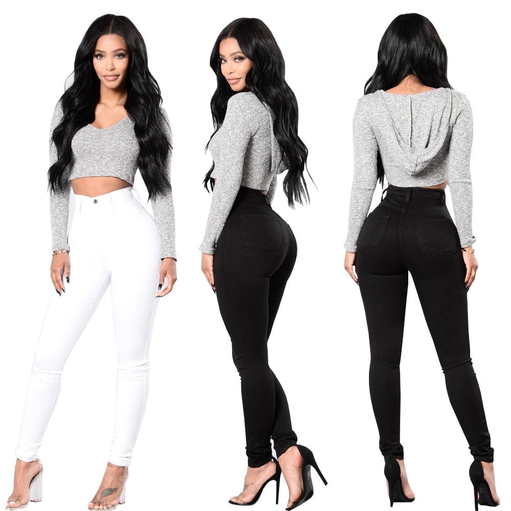 2023 New Wholesale Casual Sexy Black White High Waist Skinny Ladies Slim Fit Denim Pants Plus Size Women's Jeans