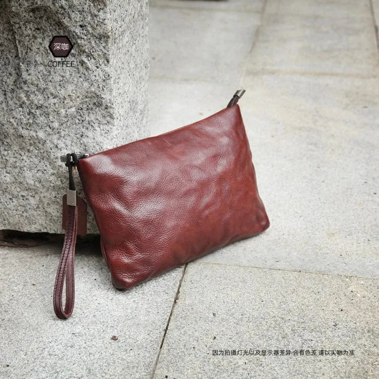 2023 New Women's Handbag Genuine Cowhide Leather Vintage Clutch Bag Handmade Vegetable Tanned Leather Women's Clutch Bag