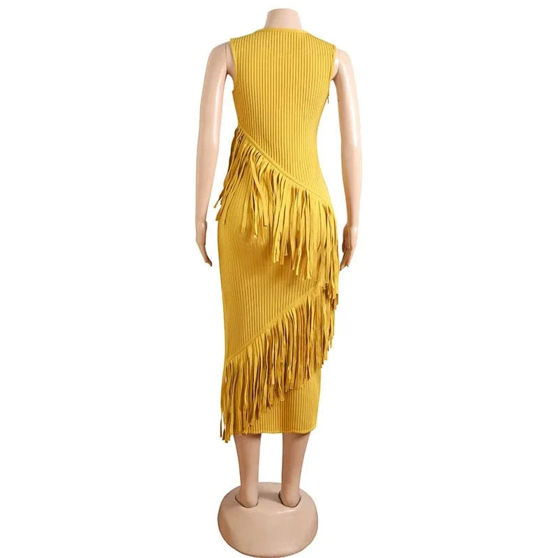 2023 sesidy winter clothes for women long bandage evening dress with tassel