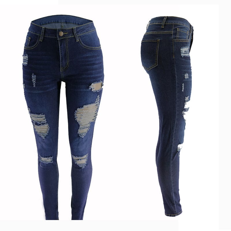 2023 Shopify Hot Skinny Denim pants Plus Size Women'S Jeans High Waist zipper Holes jean Stretch women Ripped Jeans