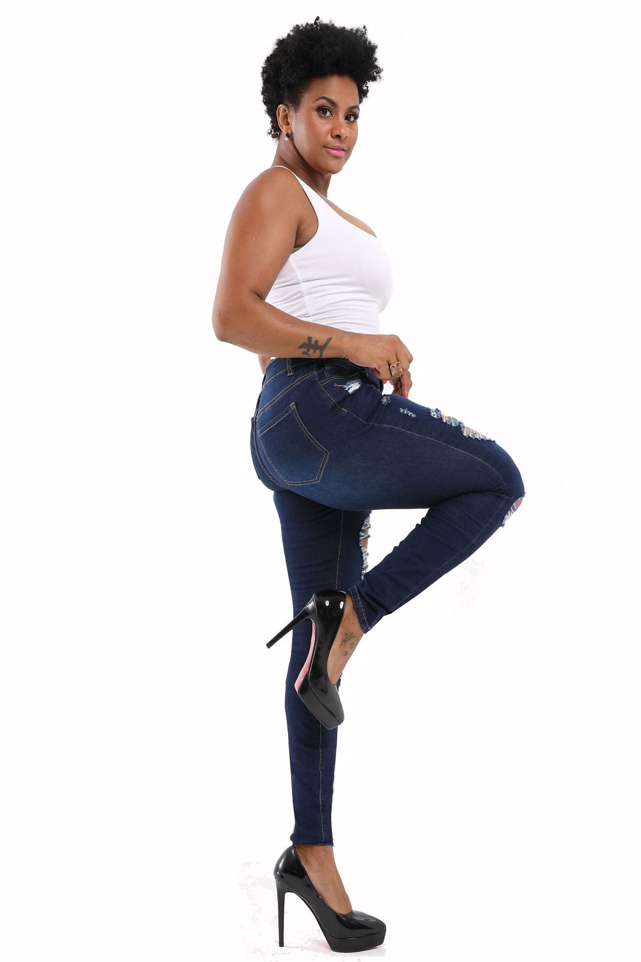 2023 Shopify Hot Skinny Denim pants Plus Size Women'S Jeans High Waist zipper Holes jean Stretch women Ripped Jeans