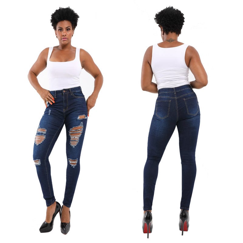 2023 Shopify Hot Skinny Denim pants Plus Size Women'S Jeans High Waist zipper Holes jean Stretch women Ripped Jeans