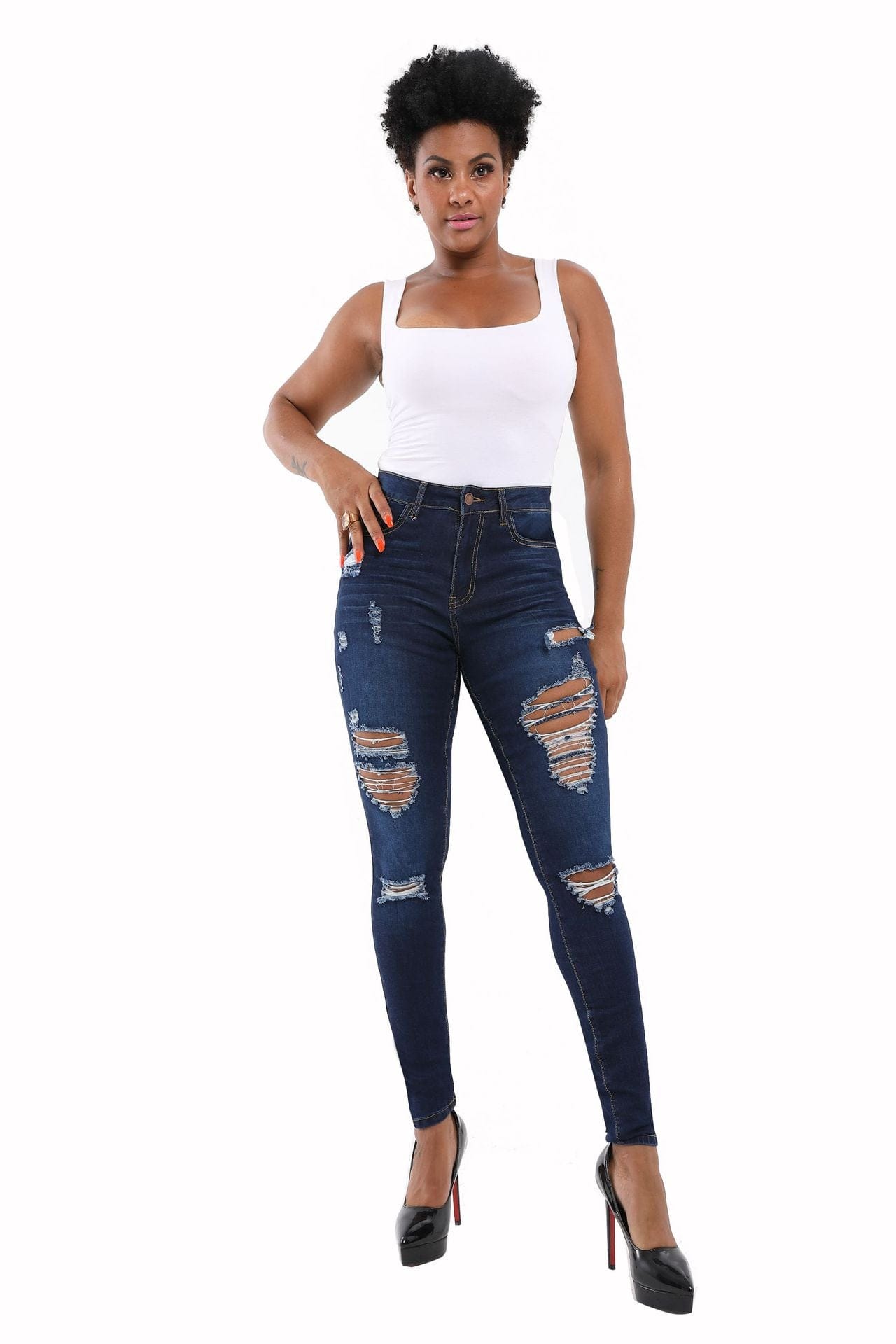 2023 Shopify Hot Skinny Denim pants Plus Size Women'S Jeans High Waist zipper Holes jean Stretch women Ripped Jeans