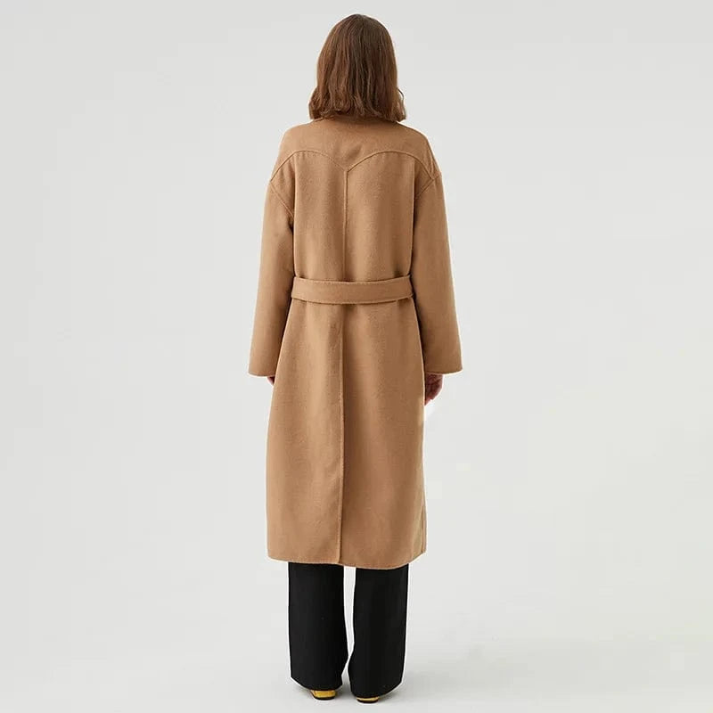 2023 Spring Fashion Handmade Cashmere Coat Belted Long Wool Trench Coat Women Autumn Winter Jacket