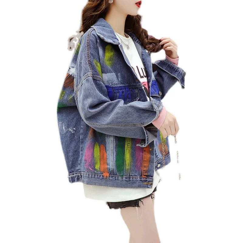2023 Spring Fashion Women Denim Jacket Women Colorful Graffiti Printed Jacket Female Outwear
