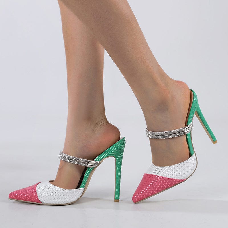 2023 Spring New Rhinestone Two-Way Wear Pointed Toe Ladies Stiletto Banquet Shoes Heels for Women