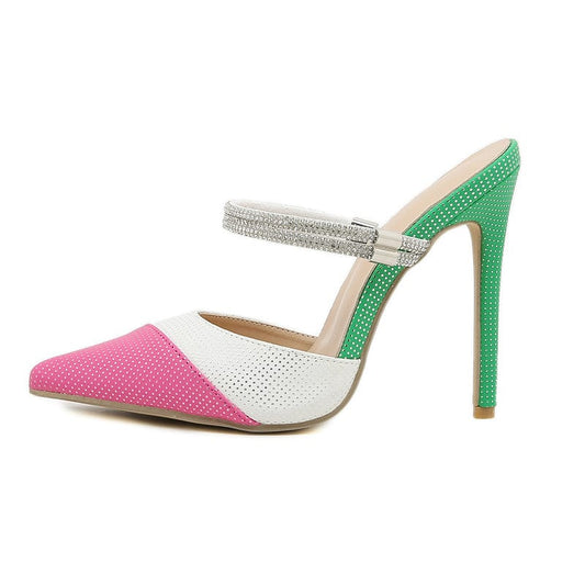 2023 Spring New Rhinestone Two-Way Wear Pointed Toe Ladies Stiletto Banquet Shoes Heels for Women