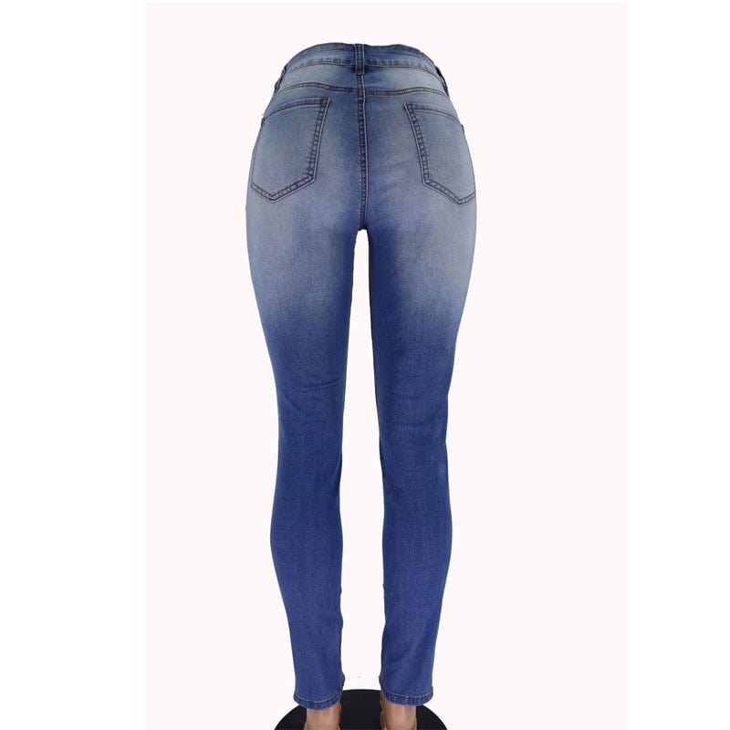 2023 Spring New Women's Low Waist Ripped Jeans Fashion Slim Hip Lift Elastic Ankle-Length Plus Size Jeans Denim Pencil Pants